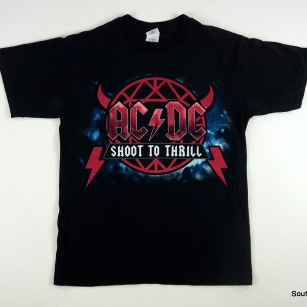 ACDC T-Shirt XL Black Shoot to Thrill 2010 Tour Dates Merch Graphic Tee Medium